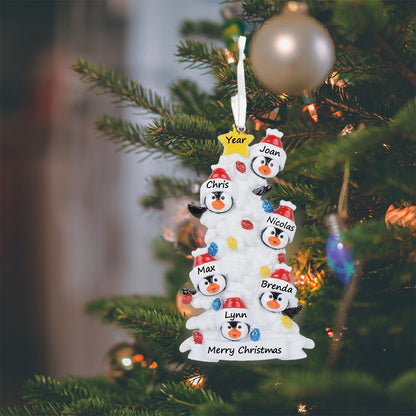 Personalized Penguin Family of 6 with White Christmas Tree Ornament
