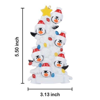 Personalized Penguin Family of 6 with White Christmas Tree Ornament