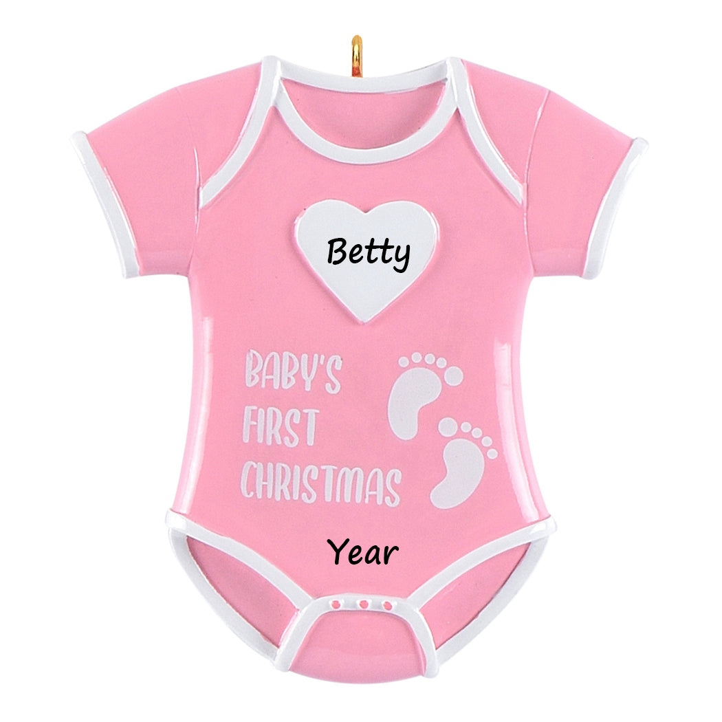 Personalized Pink Baby Girl Onesie Baby’s 1st Christmas Ornament