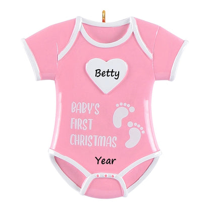 Personalized Pink Baby Girl Onesie Baby’s 1st Christmas Ornament