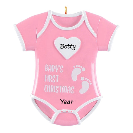 Personalized Pink Baby Girl Onesie Baby’s 1st Christmas Ornament