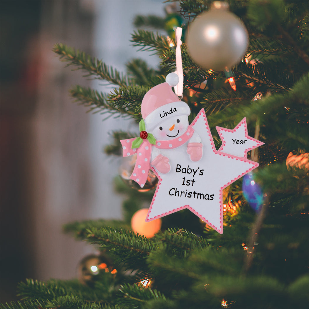 Personalized Pink Baby Girl Star Ornament Baby’s 1st Christmas Gift
