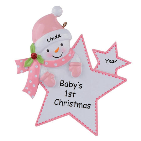 Personalized Pink Baby Girl Star Ornament Baby’s 1st Christmas Gift
