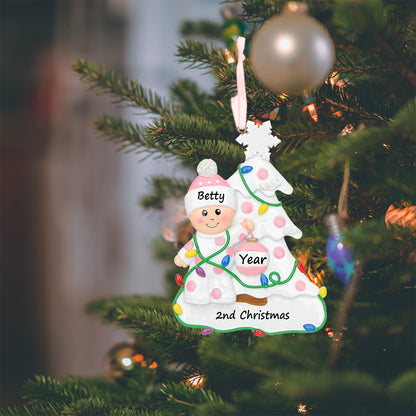 Personalized Pink Baby Girl Tree Baby’s 1st Christmas Ornament