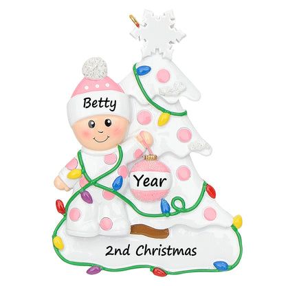 Personalized Pink Baby Girl Tree Baby’s 1st Christmas Ornament