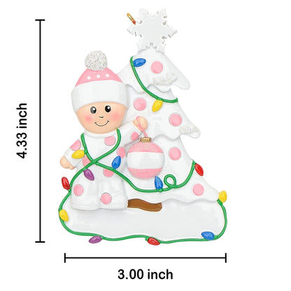Personalized Pink Baby Girl Tree Baby’s 1st Christmas Ornament