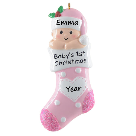 Personalized Pink Baby Stocking Baby’s 1st Christmas Ornament