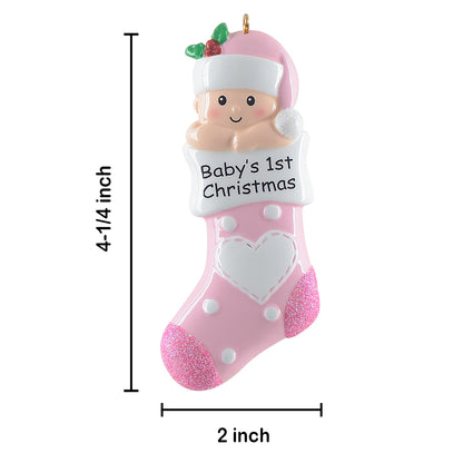 Personalized Pink Baby Stocking Baby’s 1st Christmas Ornament