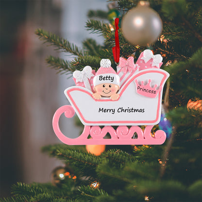 Personalized Pink Princess Sleigh Baby’s 1st Christmas Ornament
