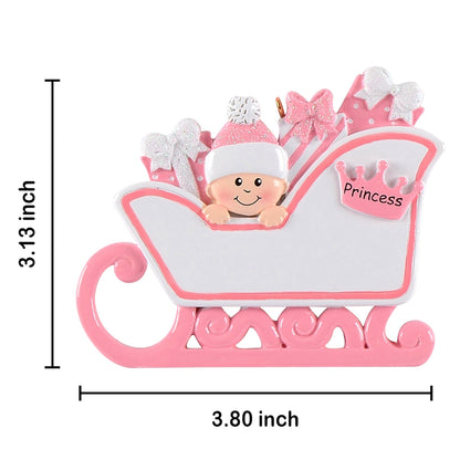 Personalized Pink Princess Sleigh Baby’s 1st Christmas Ornament