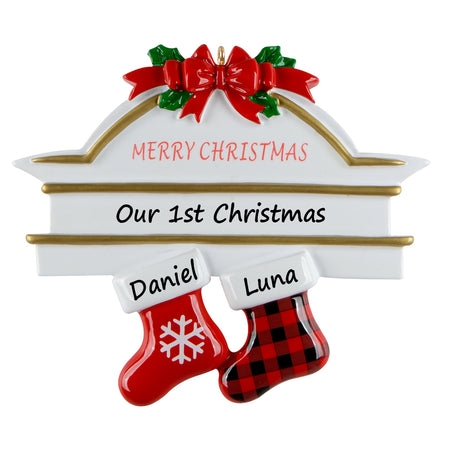 Personalized Plaid Mantel Stocking Family of 2 Christmas Ornament