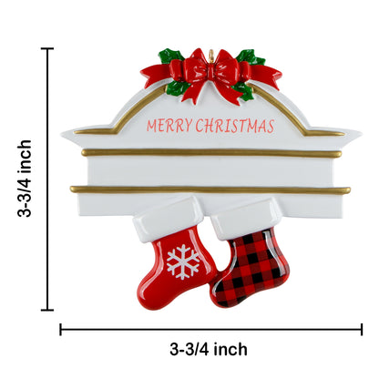 Personalized Plaid Mantel Stocking Family of 2 Christmas Ornament