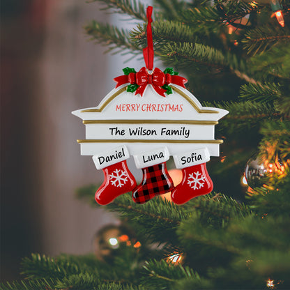 Personalized Plaid Mantel Stocking Family of 3 Christmas Ornament