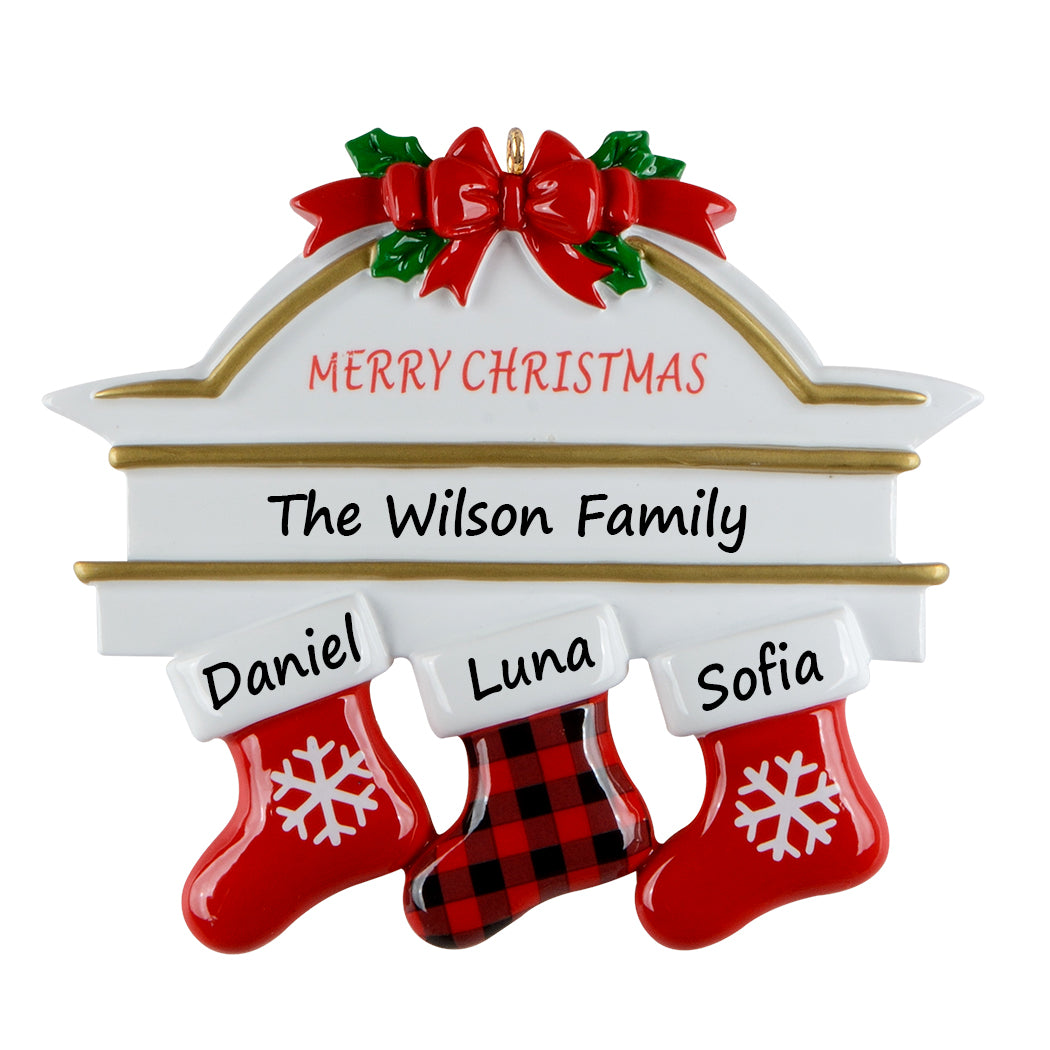 Personalized Plaid Mantel Stocking Family of 3 Christmas Ornament