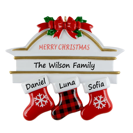 Personalized Plaid Mantel Stocking Family of 3 Christmas Ornament