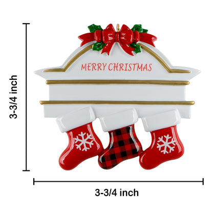 Personalized Plaid Mantel Stocking Family of 3 Christmas Ornament