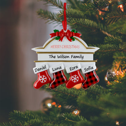 Personalized Plaid Mantel Stocking Family of 4 Christmas Ornament