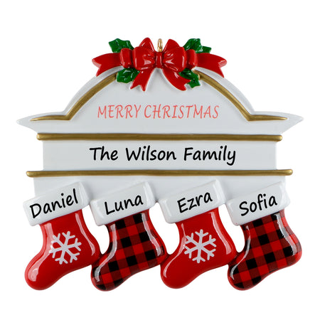 Personalized Plaid Mantel Stocking Family of 4 Christmas Ornament