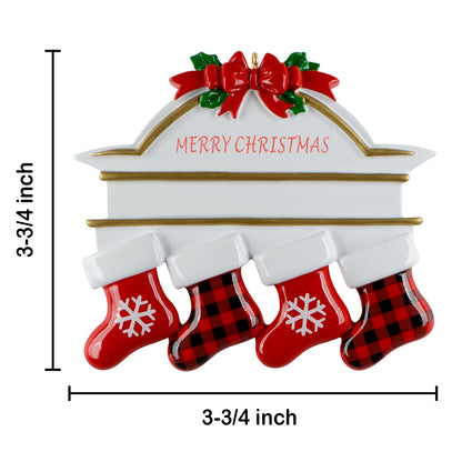 Personalized Plaid Mantel Stocking Family of 4 Christmas Ornament