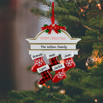 Personalized Plaid Mantel Stocking Family of 5 Christmas Ornament