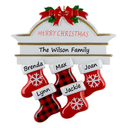 Personalized Plaid Mantel Stocking Family of 5 Christmas Ornament