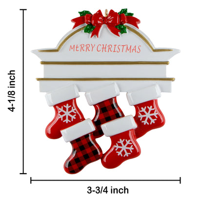 Personalized Plaid Mantel Stocking Family of 5 Christmas Ornament