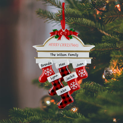 Personalized Plaid Mantel Stocking Family of 6 Christmas Ornament