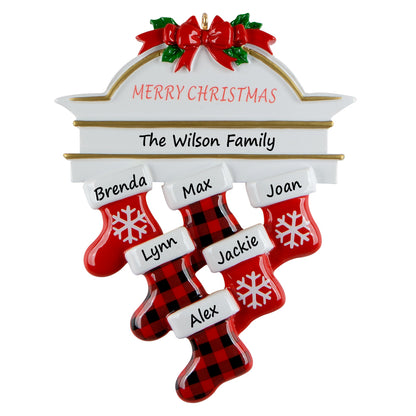 Personalized Plaid Mantel Stocking Family of 6 Christmas Ornament
