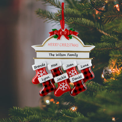 Personalized Plaid Mantel Stocking Family of 7 Christmas Ornament