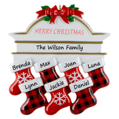 Personalized Plaid Mantel Stocking Family of 7 Christmas Ornament