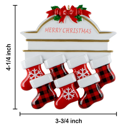 Personalized Plaid Mantel Stocking Family of 7 Christmas Ornament