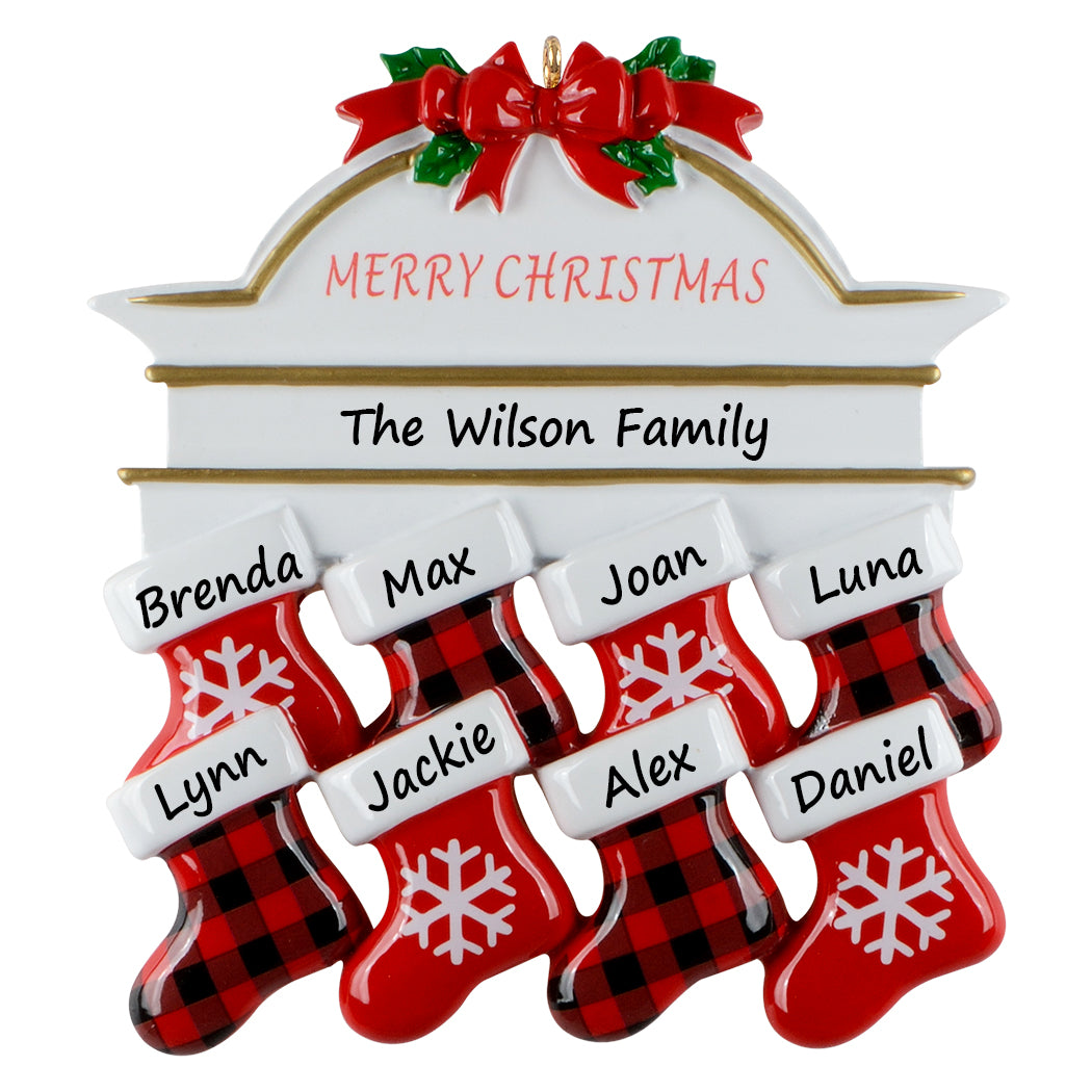 Personalized Plaid Mantel Stocking Family of 8 Christmas Ornament