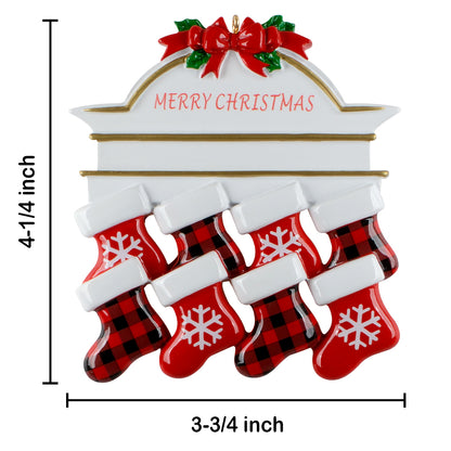Personalized Plaid Mantel Stocking Family of 8 Christmas Ornament