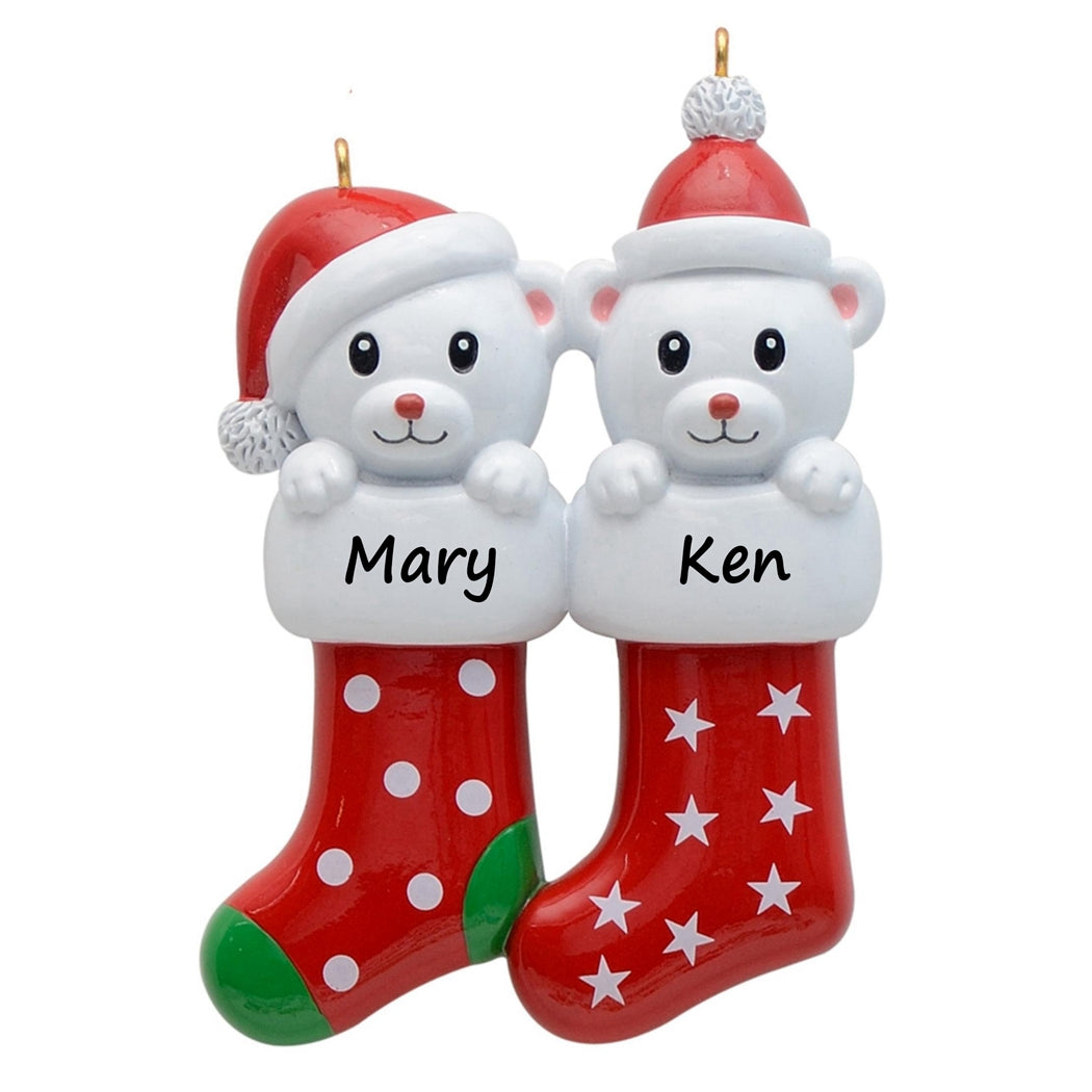 Personalized Polar Bear Stocking Family of 2 Christmas Ornament