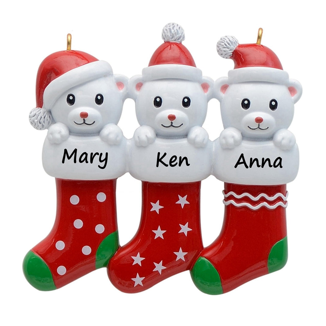 Personalized Polar Bear Stocking Family of 3 Christmas Ornament