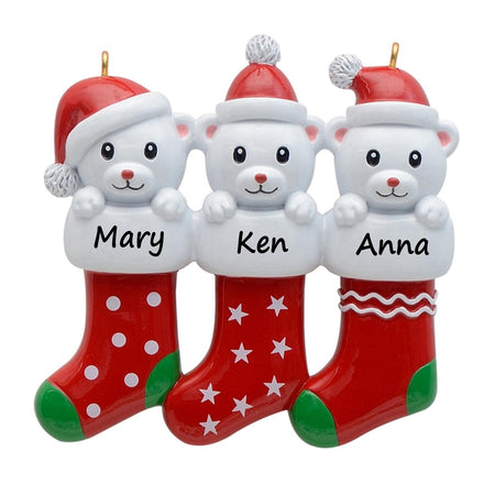Personalized Polar Bear Stocking Family of 3 Christmas Ornament