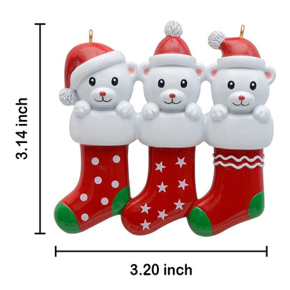 Personalized Polar Bear Stocking Family of 3 Christmas Ornament