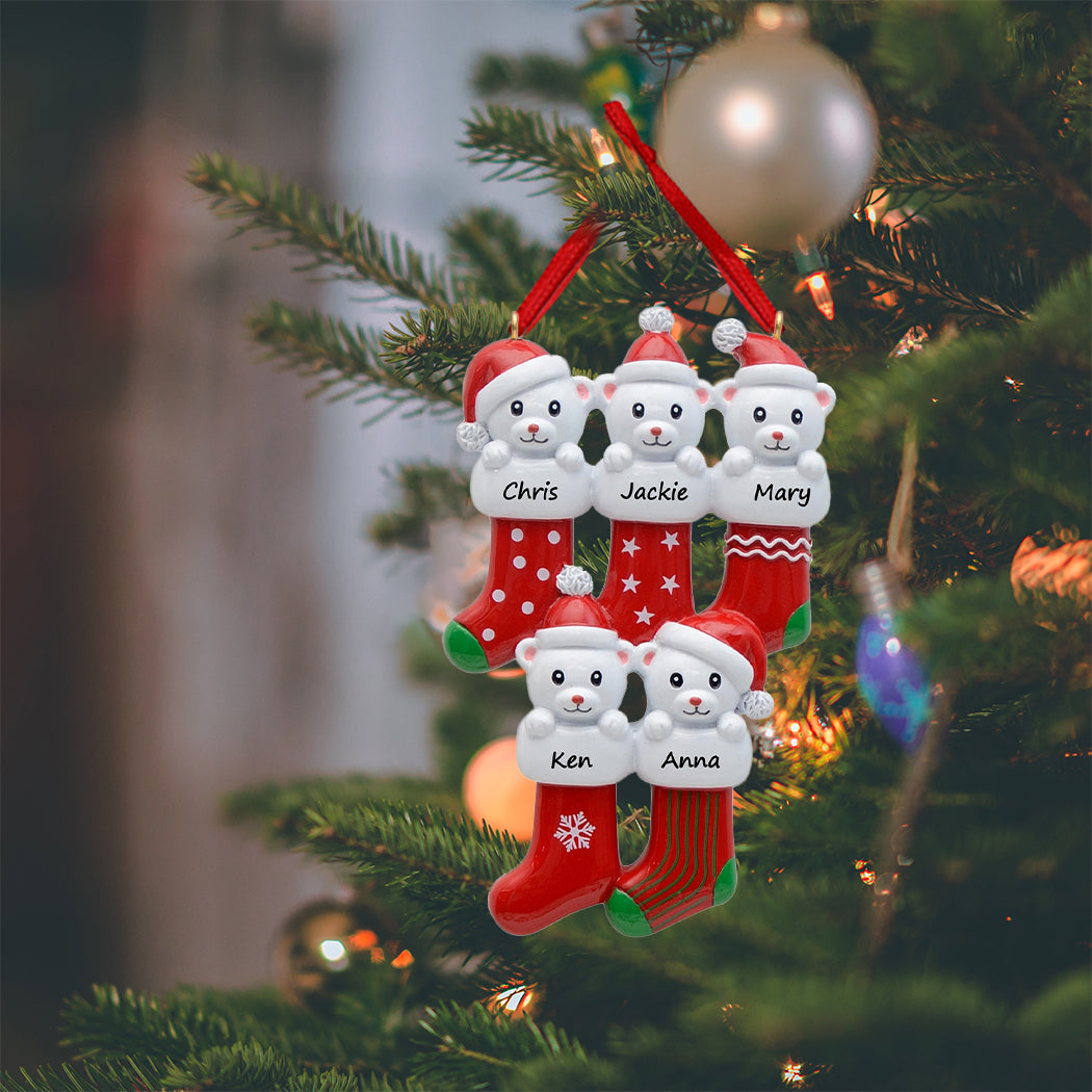 Personalized Polar Bear Stocking Family of 5 Christmas Ornament