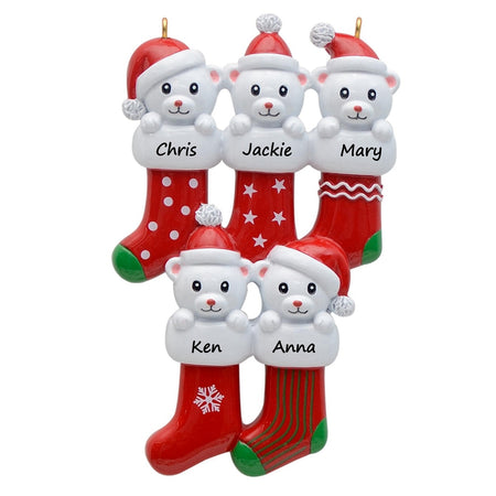 Personalized Polar Bear Stocking Family of 5 Christmas Ornament