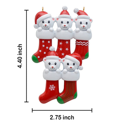 Personalized Polar Bear Stocking Family of 5 Christmas Ornament