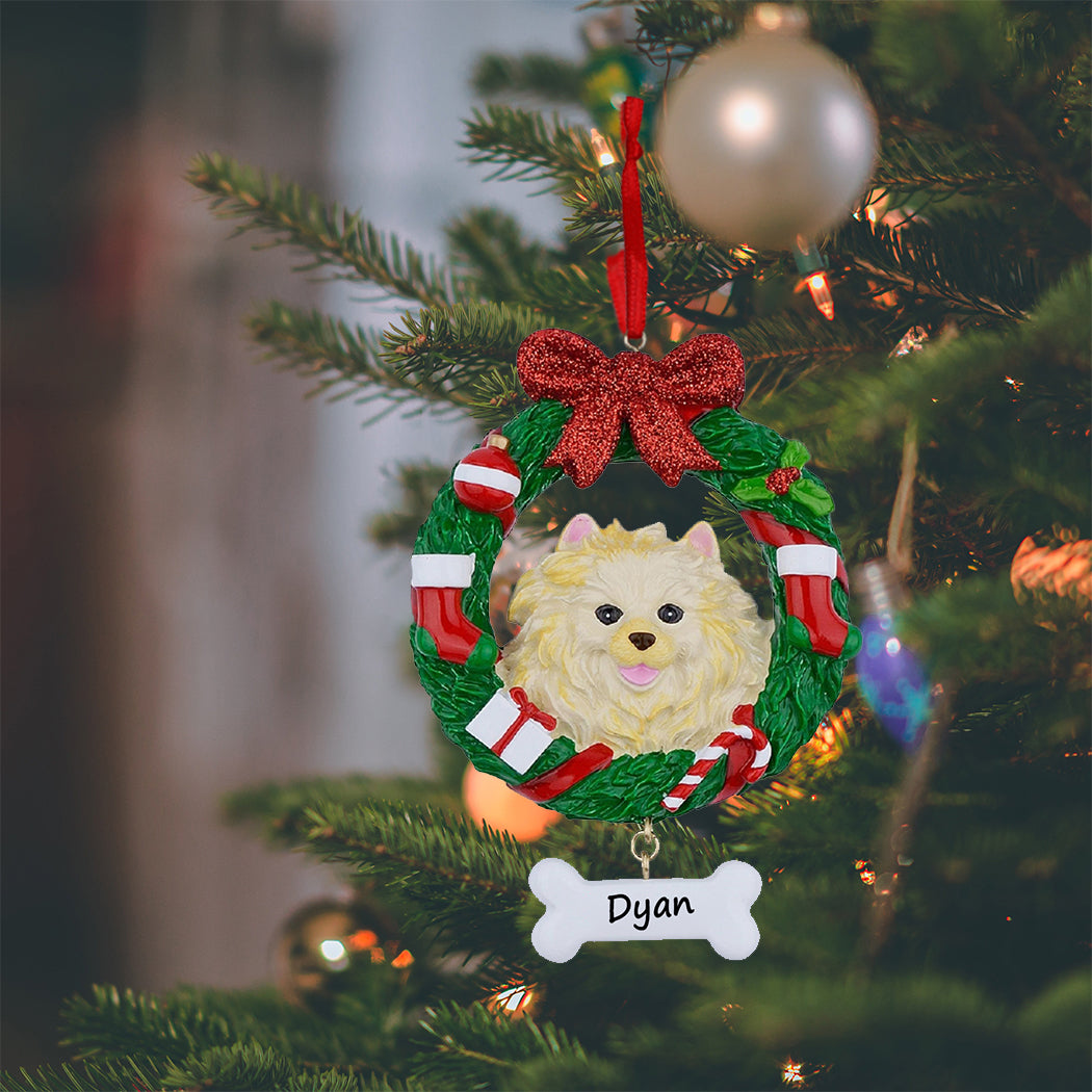 Personalized Pomeranian Christmas Wreath Ornament
