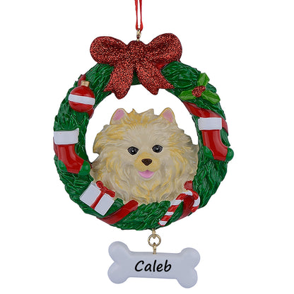 Personalized Pomeranian Christmas Wreath Ornament