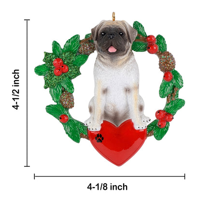 Personalized Pug Christmas Wreath Ornament