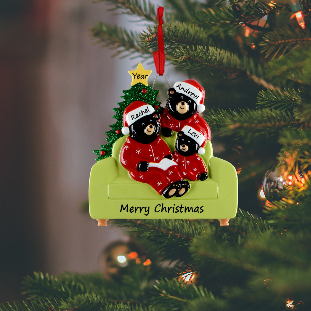 Personalized Reading Bear Family of 3 Christmas Ornament