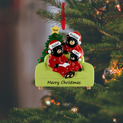 Personalized Reading Bear Family of 3 Christmas Ornament