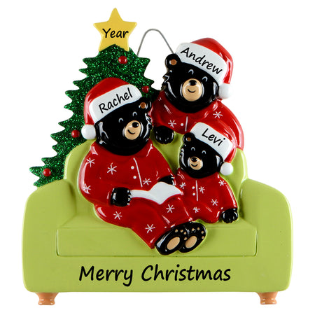Personalized Reading Bear Family of 3 Christmas Ornament