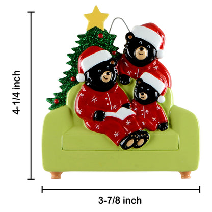 Personalized Reading Bear Family of 3 Christmas Ornament