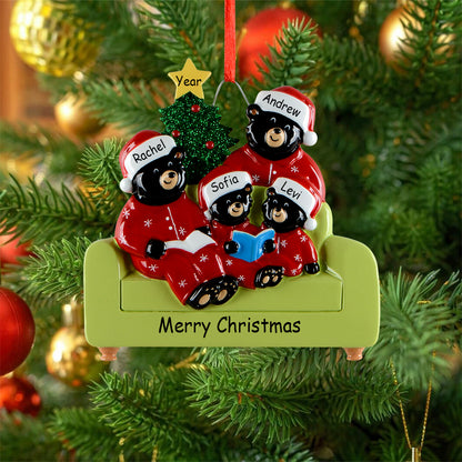 Personalized Reading Bear Family of 4 Christmas Ornament