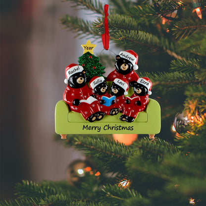 Personalized Reading Bear Family of 5 Christmas Ornament