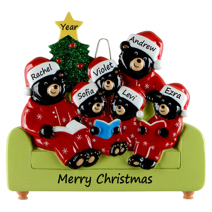 Personalized Reading Bear Family of 6 Christmas Ornament